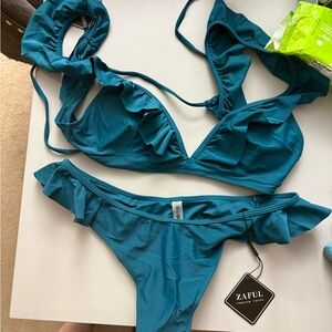 Zaful Deep Teal Ruffle Bikini